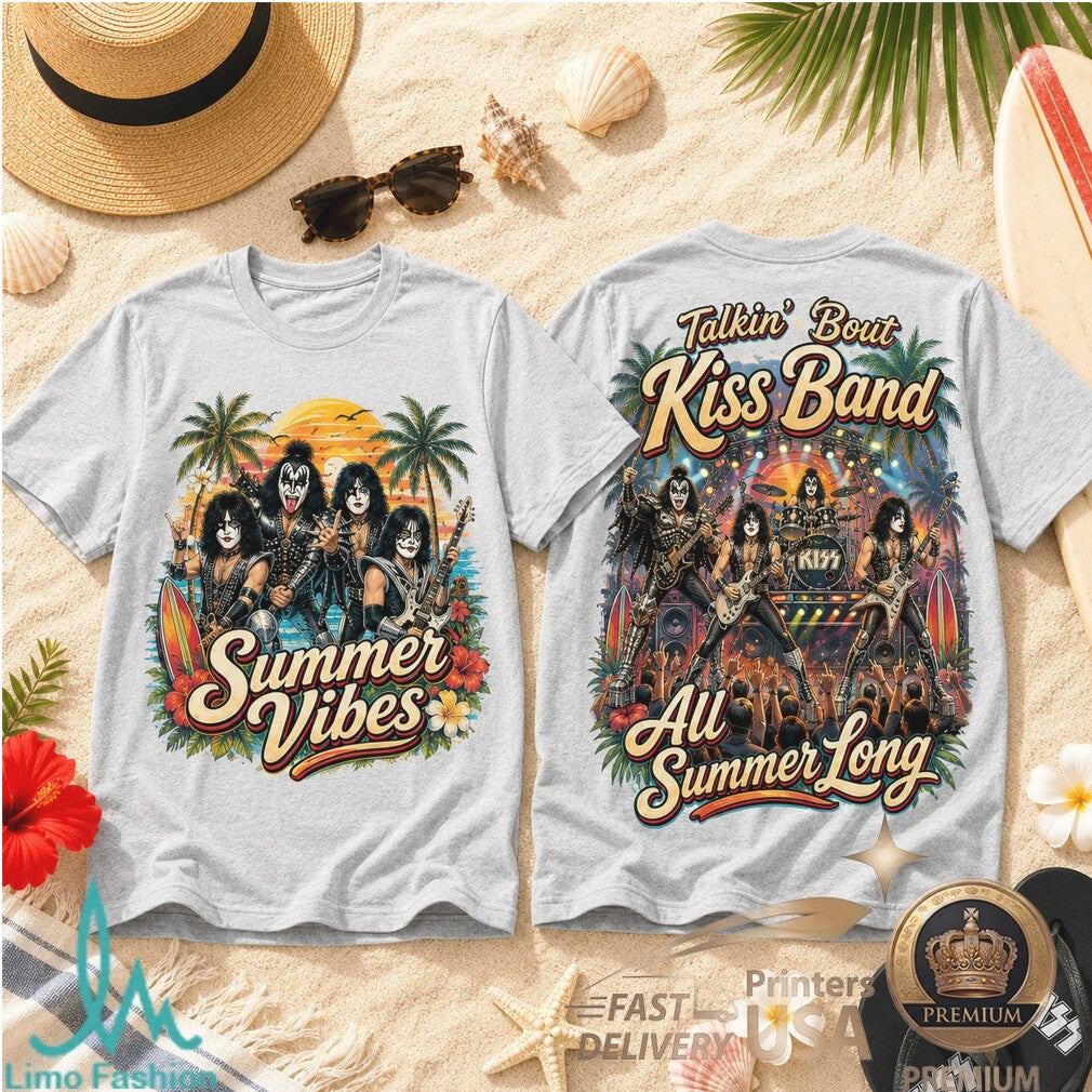 KISS Band Summer Vibes Palm Tree Beach Concert Graphic Shirt - Limotees LLC