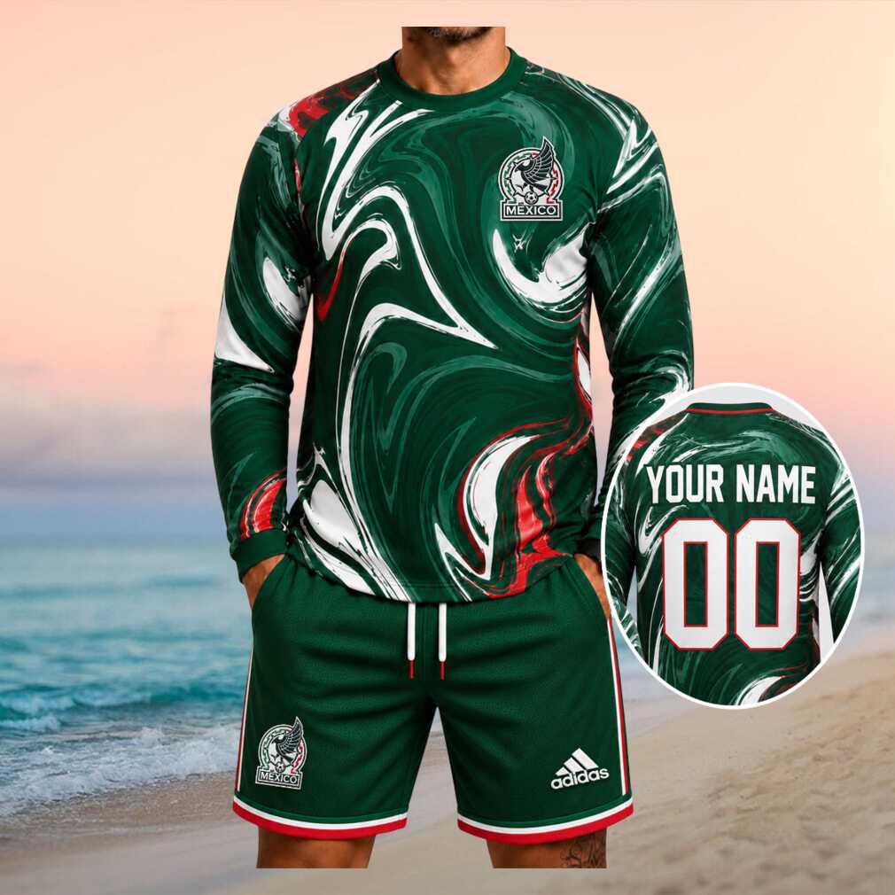 Mexico National Football Team Marbled Green White Number Men Fans Shirt