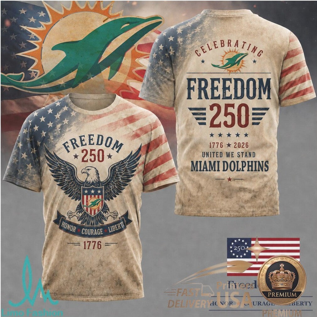 Miami Dolphins 250th Anniversary Freedom American Flag T Shirt - Limotees LLC