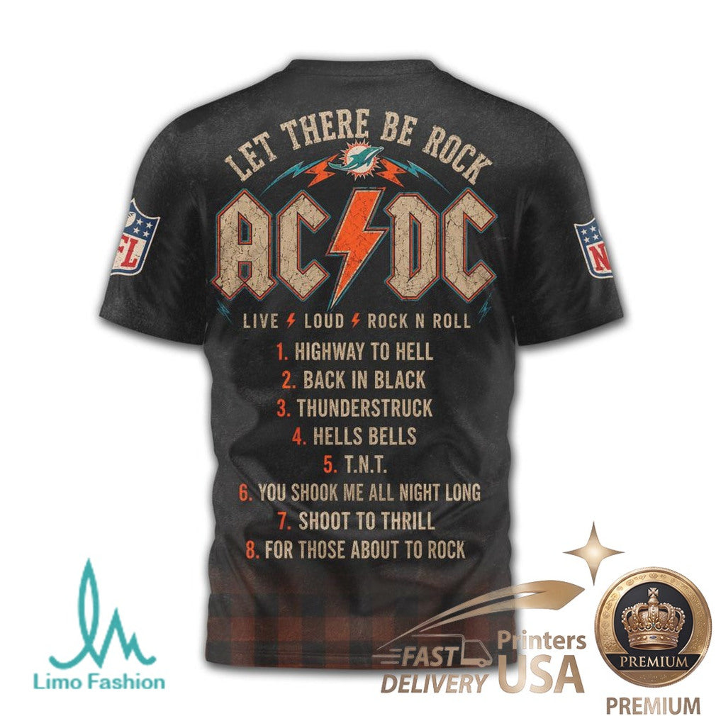 Miami Dolphins ACDC Rock Band Mashup Vintage T Shirt - Limotees LLC