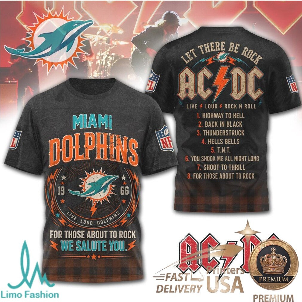 Miami Dolphins ACDC Rock Band Mashup Vintage T Shirt - Limotees LLC