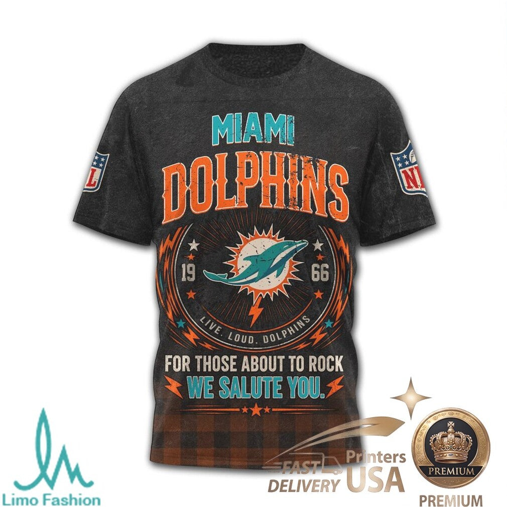 Miami Dolphins ACDC Rock Band Mashup Vintage T Shirt - Limotees LLC