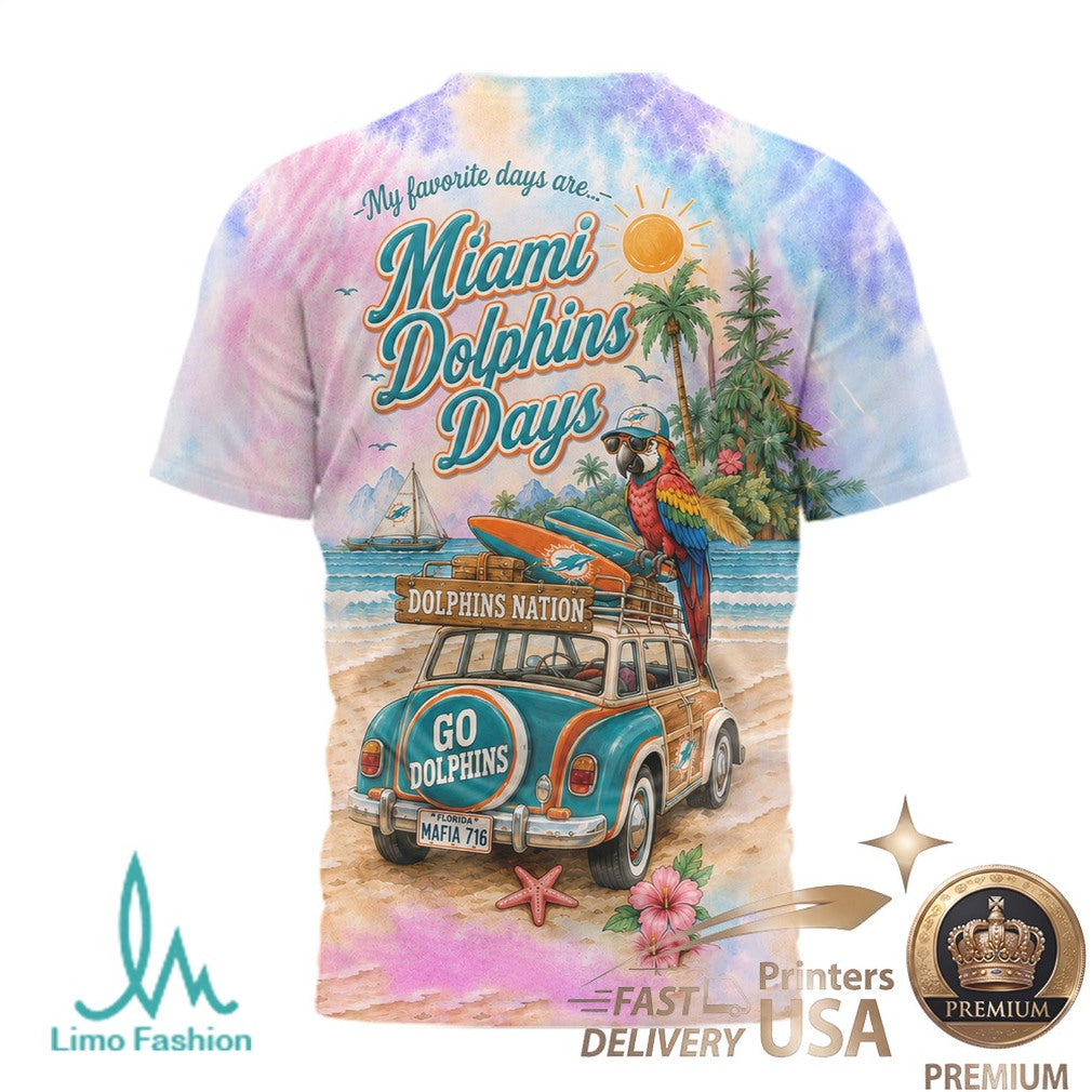 Miami Dolphins Beach Tropical Parrot Summer Men's T Shirt - Limotees LLC