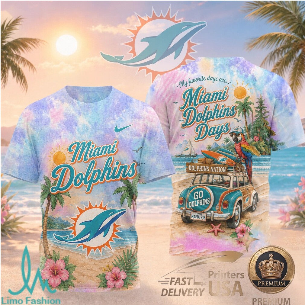 Miami Dolphins Beach Tropical Parrot Summer Men's T Shirt - Limotees LLC