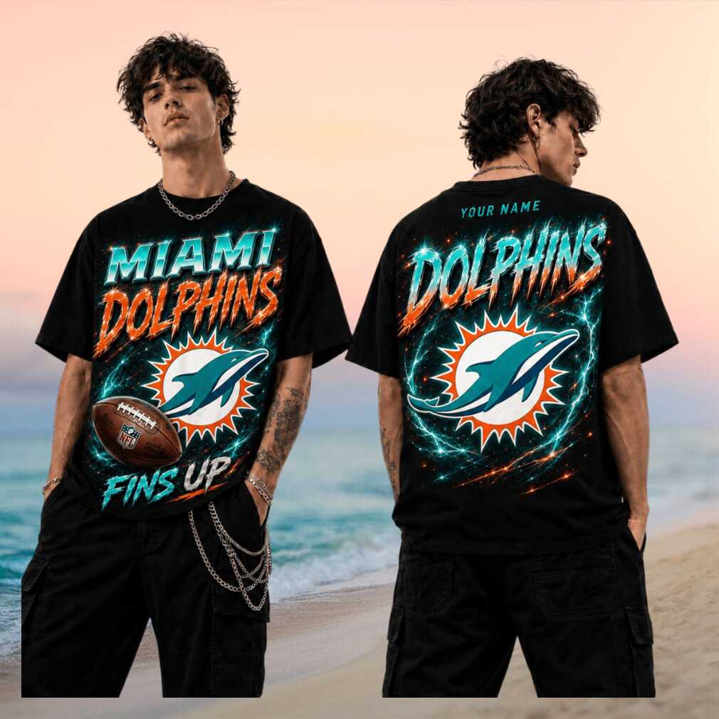 Miami Dolphins Fins Up Football Fans Retro Vintage Personalized Name Men Women Shirt - Limotees LLC