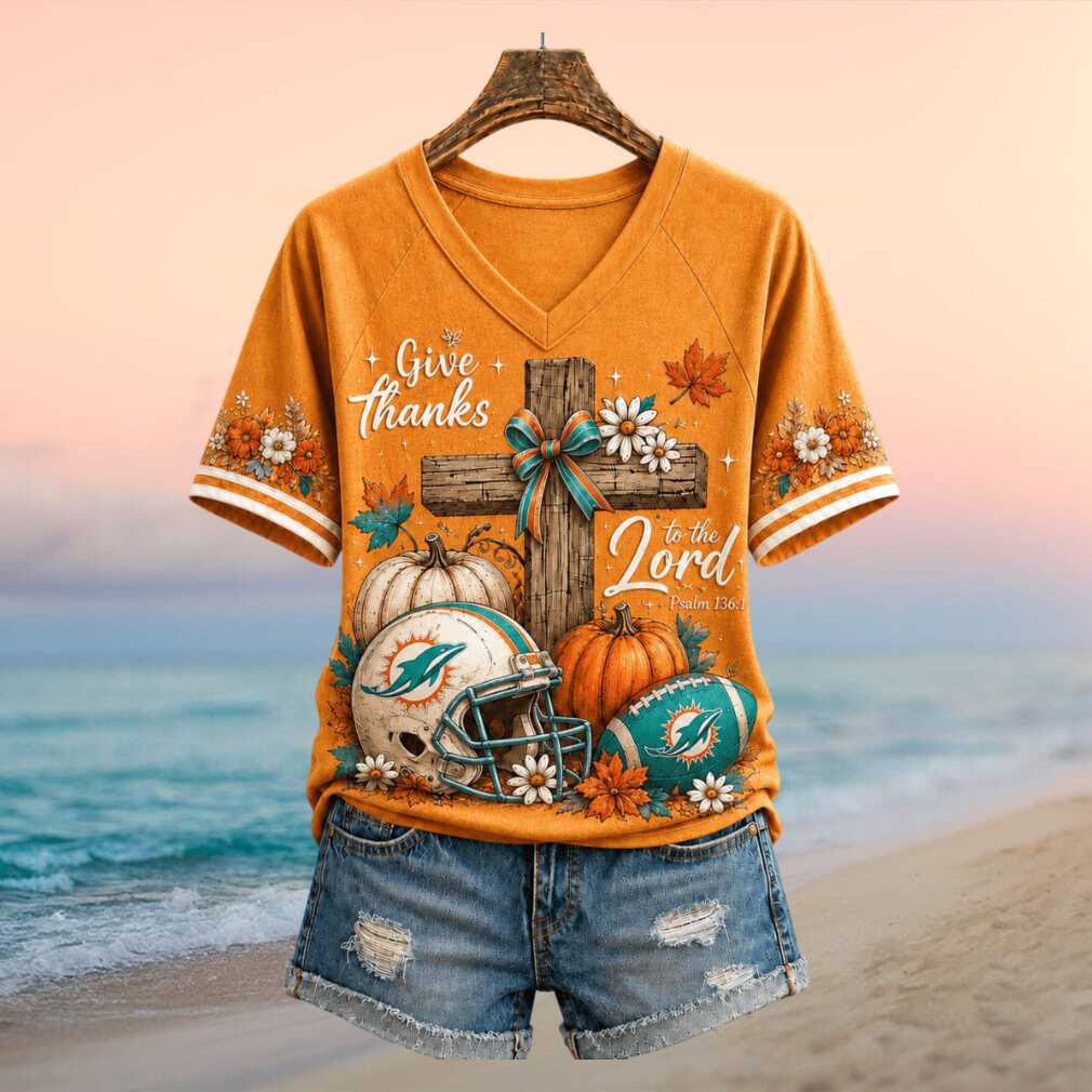 Miami Dolphins Football Pumpkin Cross Give Thanks Shirt
