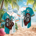 Miami Dolphins Grateful Dead Skull Rose Baseball Shirt
