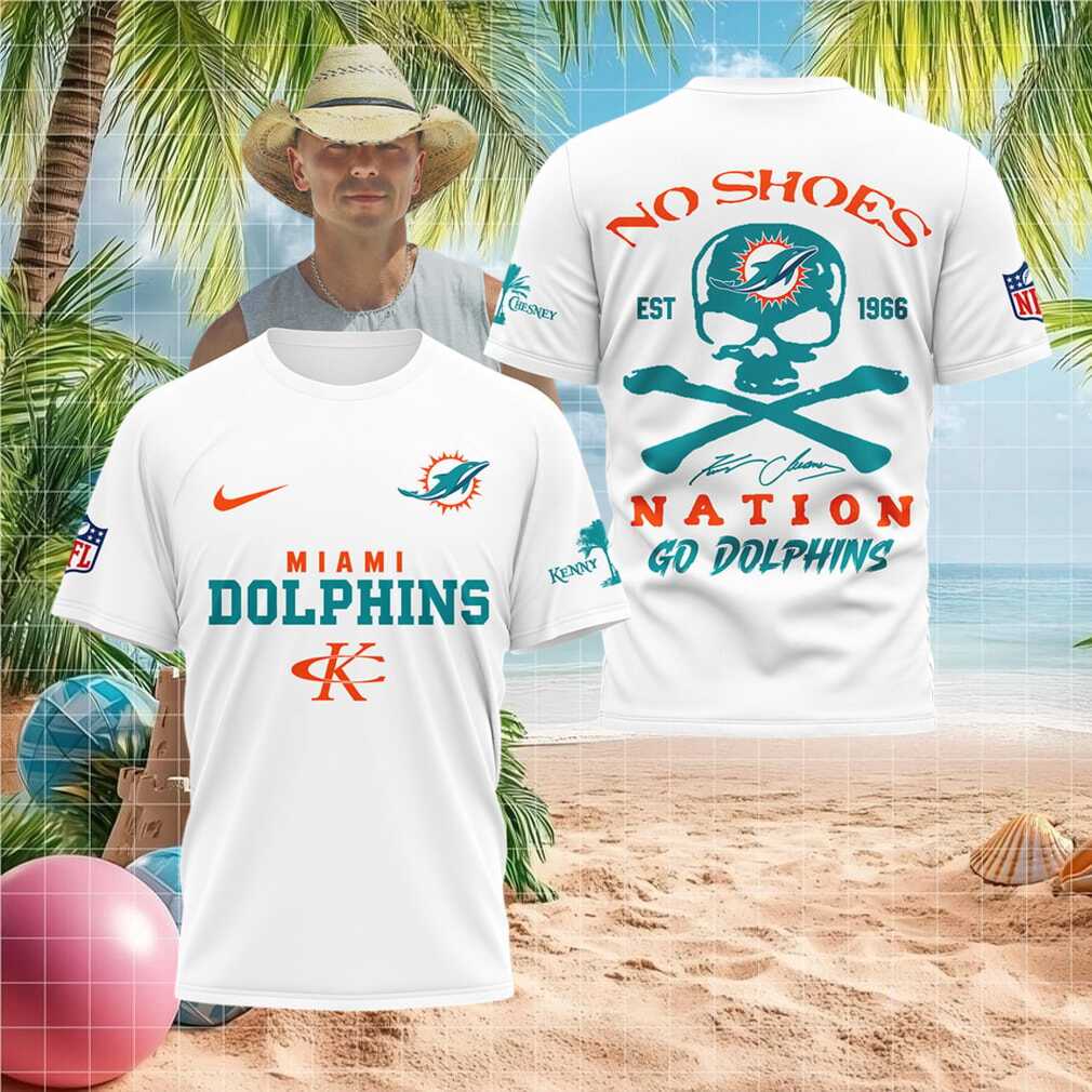 Miami Dolphins Skull No Shoes Nation Kenny Chesney Football Shirt - Limotees LLC