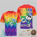 Miami Dolphins Snoopy Pride Rainbow T Shirt Human Beings Graphic T Shirt - Limotees LLC