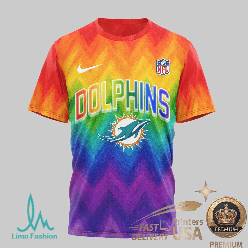 Miami Dolphins Snoopy Pride Rainbow T Shirt Human Beings Graphic T Shirt - Limotees LLC
