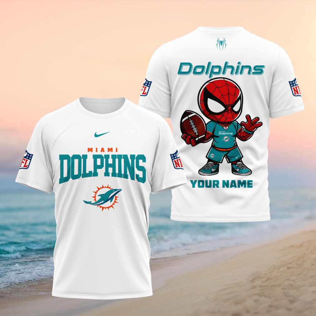 Miami Dolphins Spider Superhero Custom Name Football T Shirt