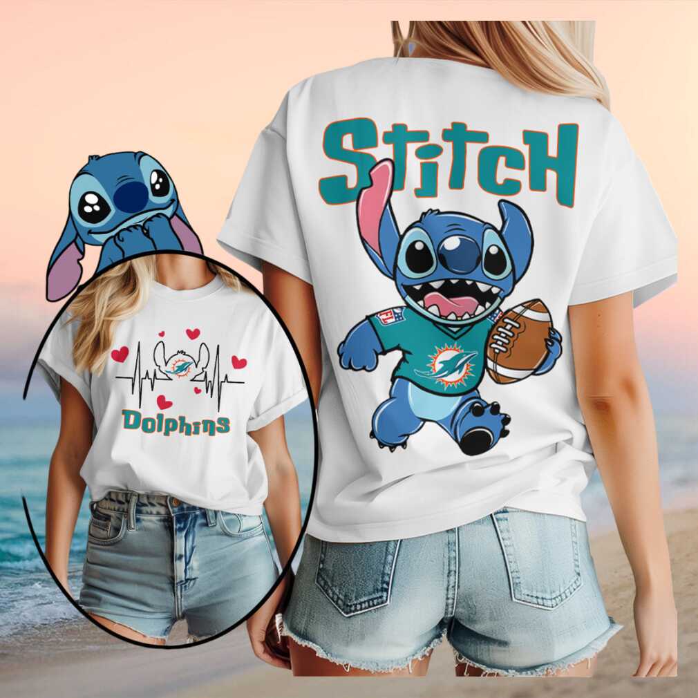 Miami Football Stitch Mascot Dolphin Heartbeat Shirt