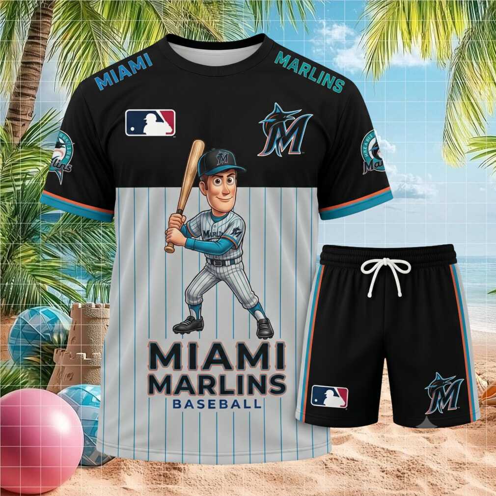 Miami Marlins Baseball Cartoon Player Shorts Shirt