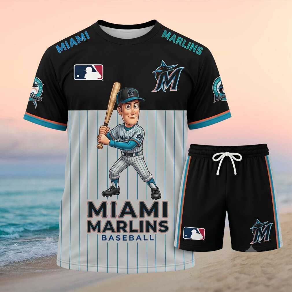 Miami Marlins Baseball Cartoon Player Shorts Shirt
