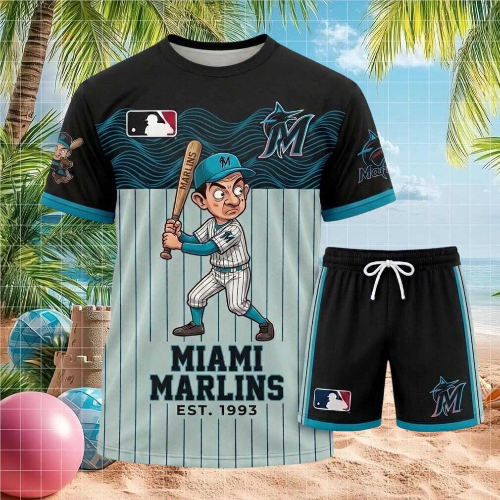 Miami Marlins Mr Bean Cartoon Baseball Batter Vintage Pajama Shorts Shirt