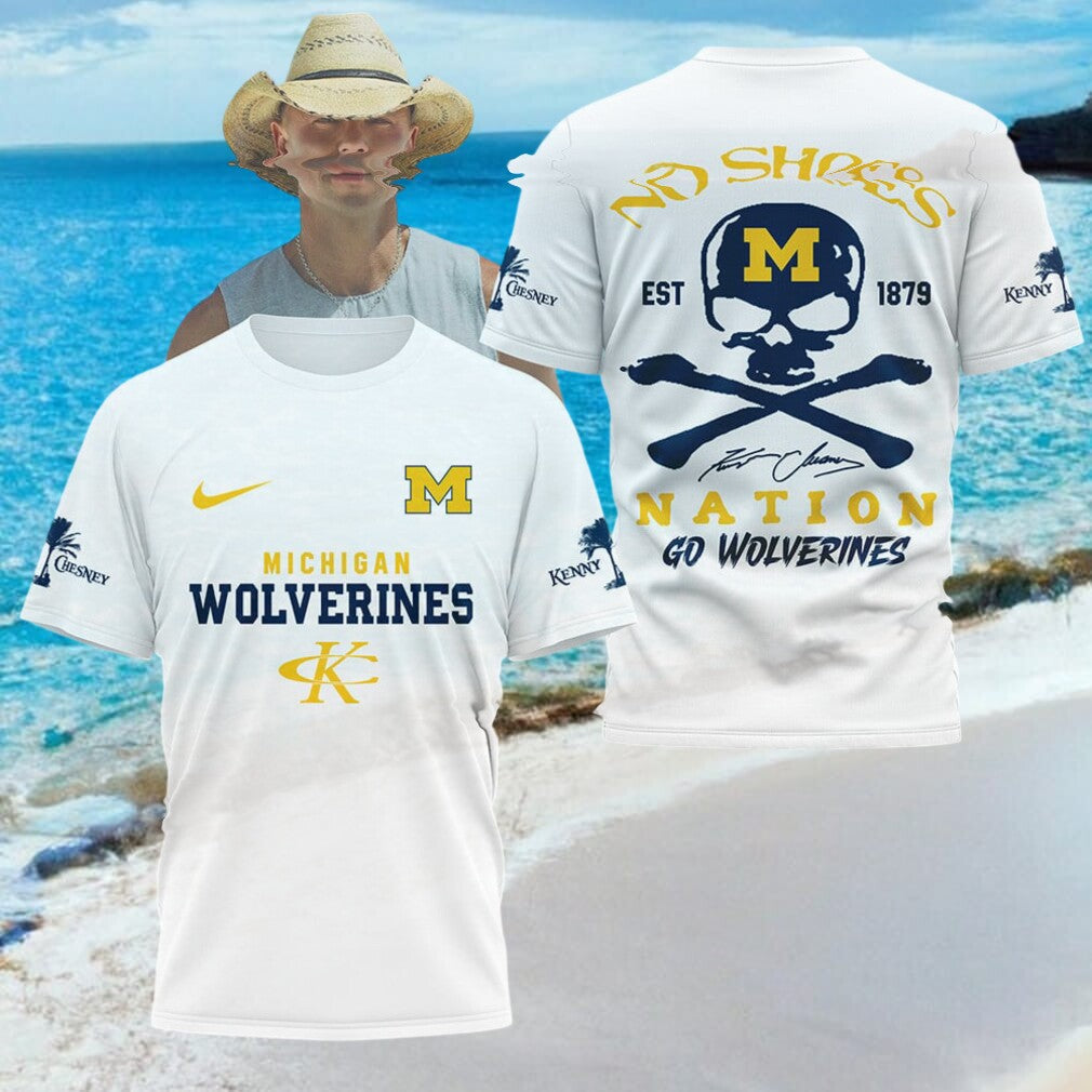 Michigan Wolverines No Shoes Nation Skull Shirt Kenny Chesney College Shirt - Limotees LLC