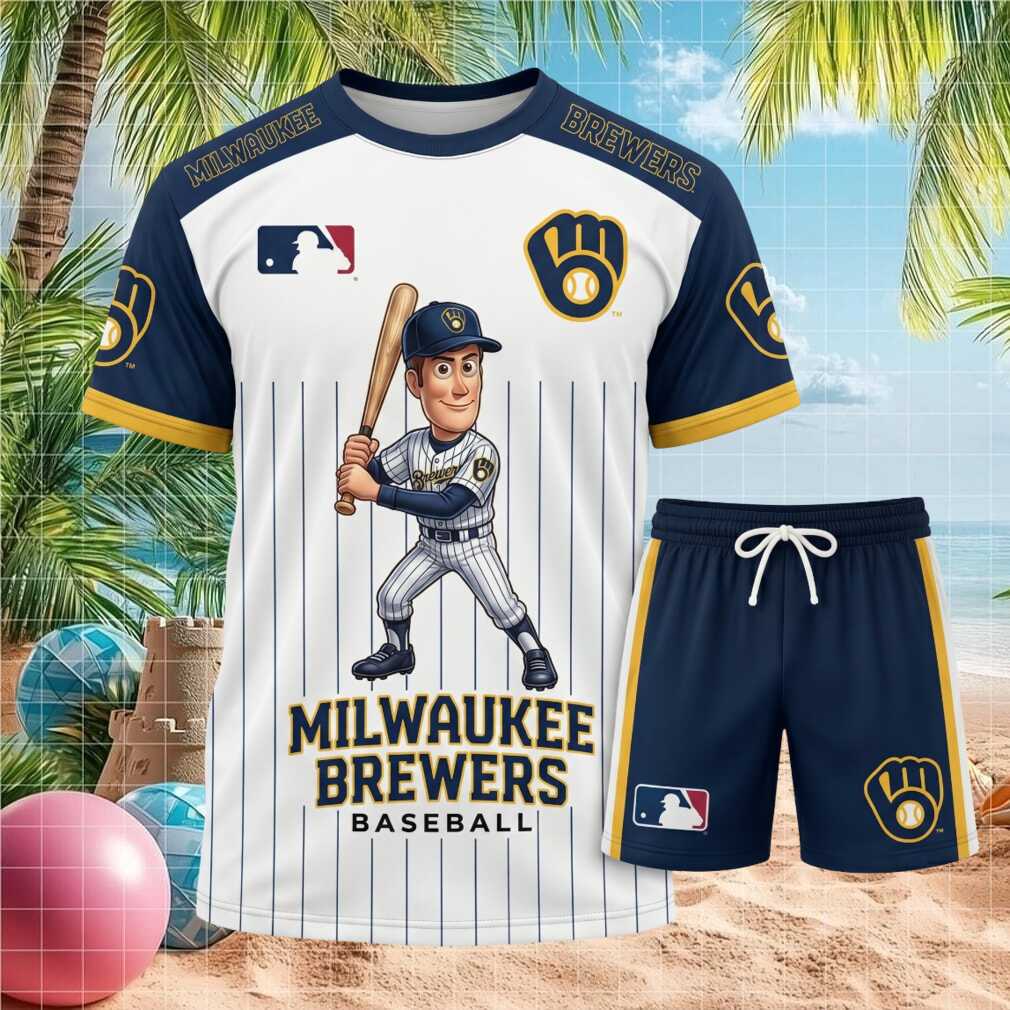 Milwaukee Brewers Baseball Cartoon Player Shorts Shirt