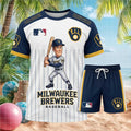 Milwaukee Brewers Baseball Cartoon Player Shorts Shirt
