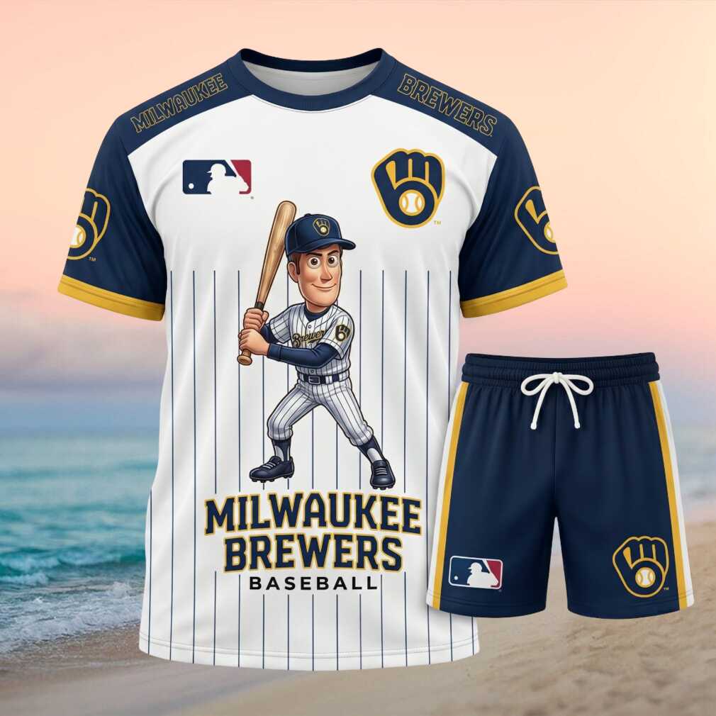 Milwaukee Brewers Baseball Cartoon Player Shorts Shirt