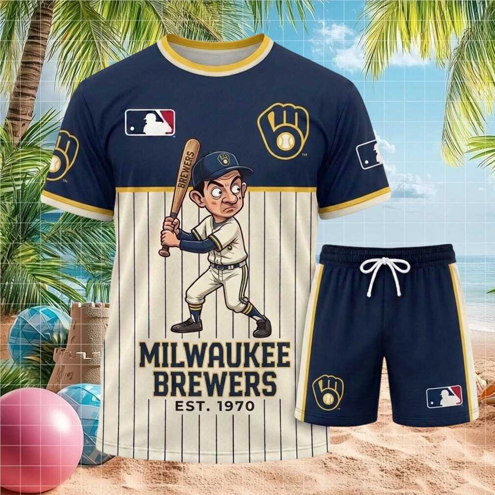 Milwaukee Brewers Mr Bean Baseball Batter Vintage Pajama Shorts Shirt