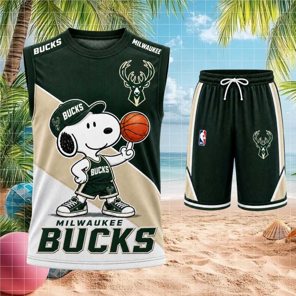 Milwaukee Bucks Snoopy Mascot Basketball Shorts Shirt