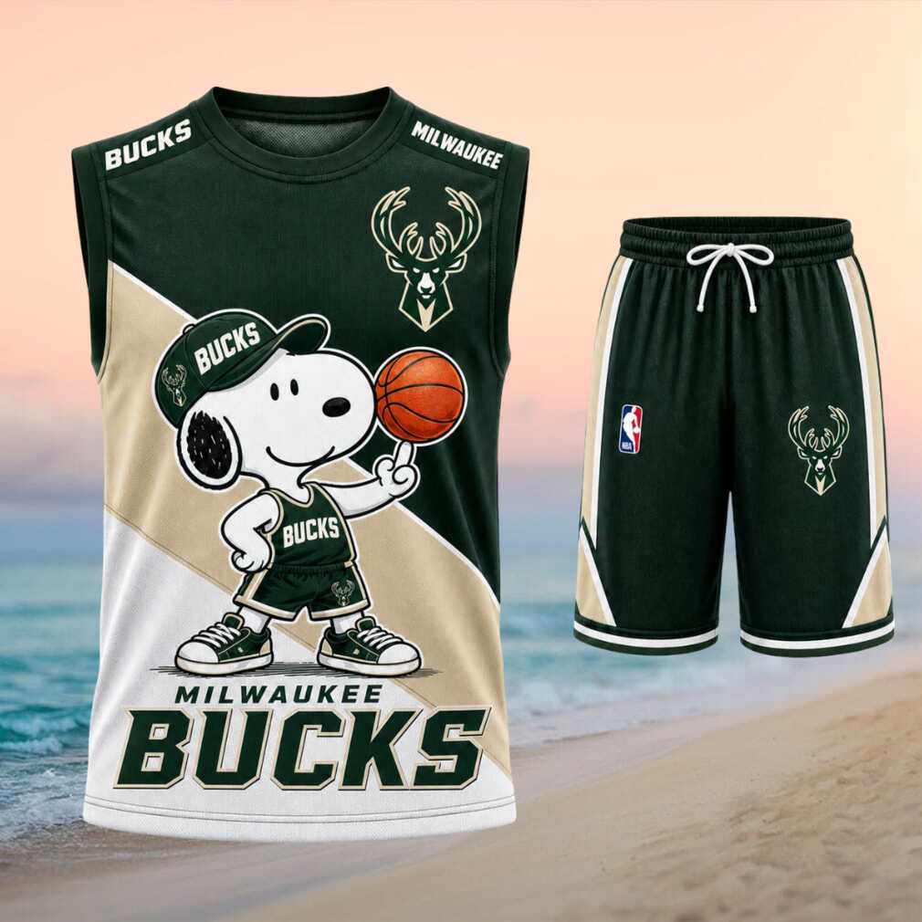 Milwaukee Bucks Snoopy Mascot Basketball Shorts Shirt