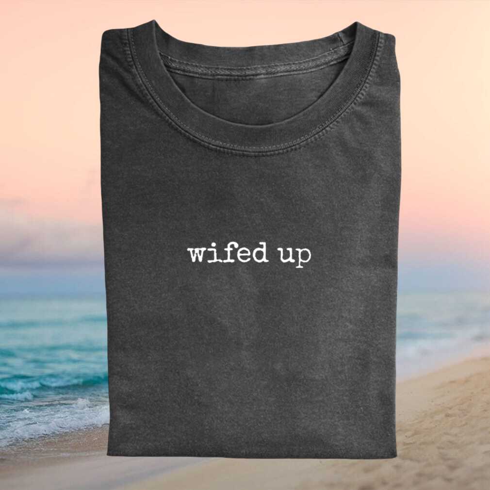 Minimalist Wifed Up Aesthetic Retro Typography Groom Husband Wedding Gift Shirt - Limotees LLC