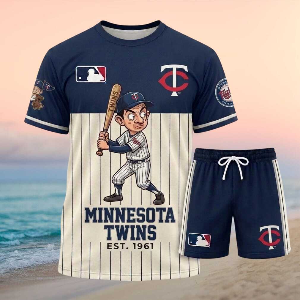Minnesota Twins Mr Bean Baseball Pinstripe Shorts Shirt