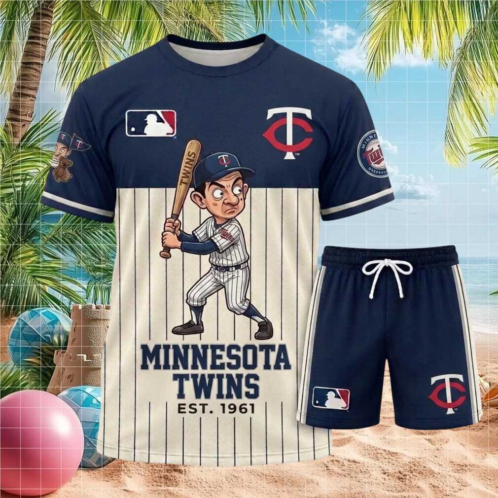 Minnesota Twins Mr Bean Baseball Pinstripe Shorts Shirt