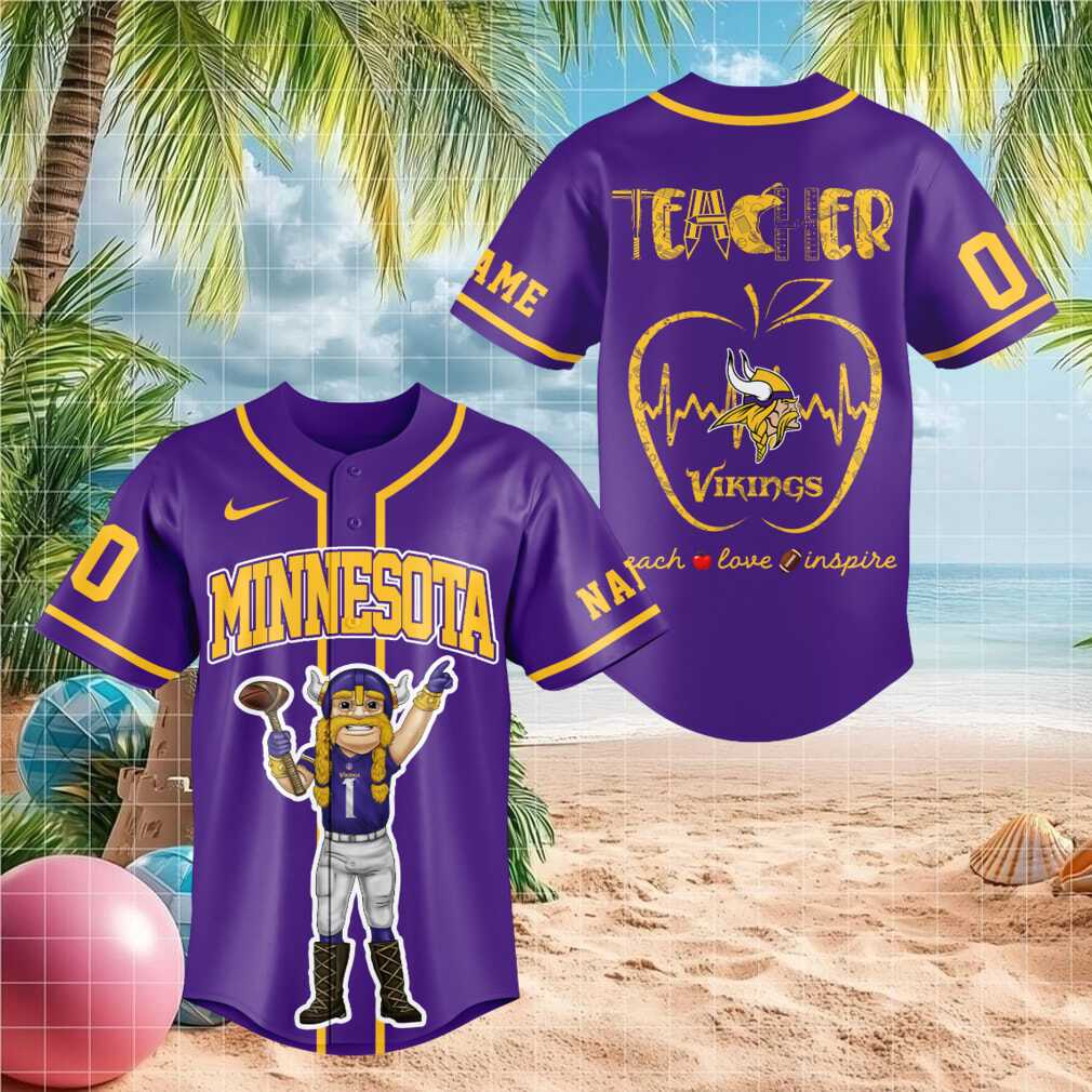 Minnesota Viking Mascot Teacher Heartbeat Baseball Shirt