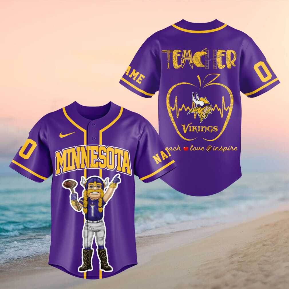 Minnesota Viking Mascot Teacher Heartbeat Baseball Shirt
