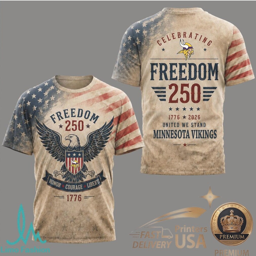 Minnesota Vikings Eagle Freedom 250th Anniversary T Shirt - Limotees LLC