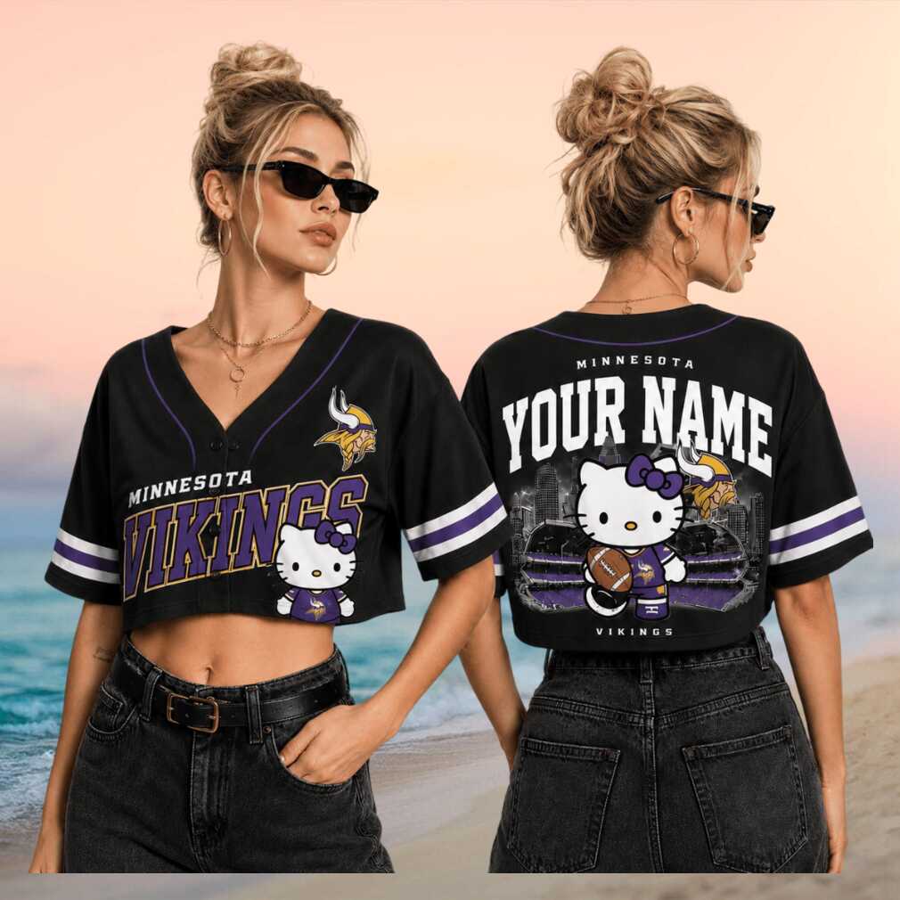 Minnesota Vikings Hello Kitty Football Custom Name Baseball Shirt - Limotees LLC