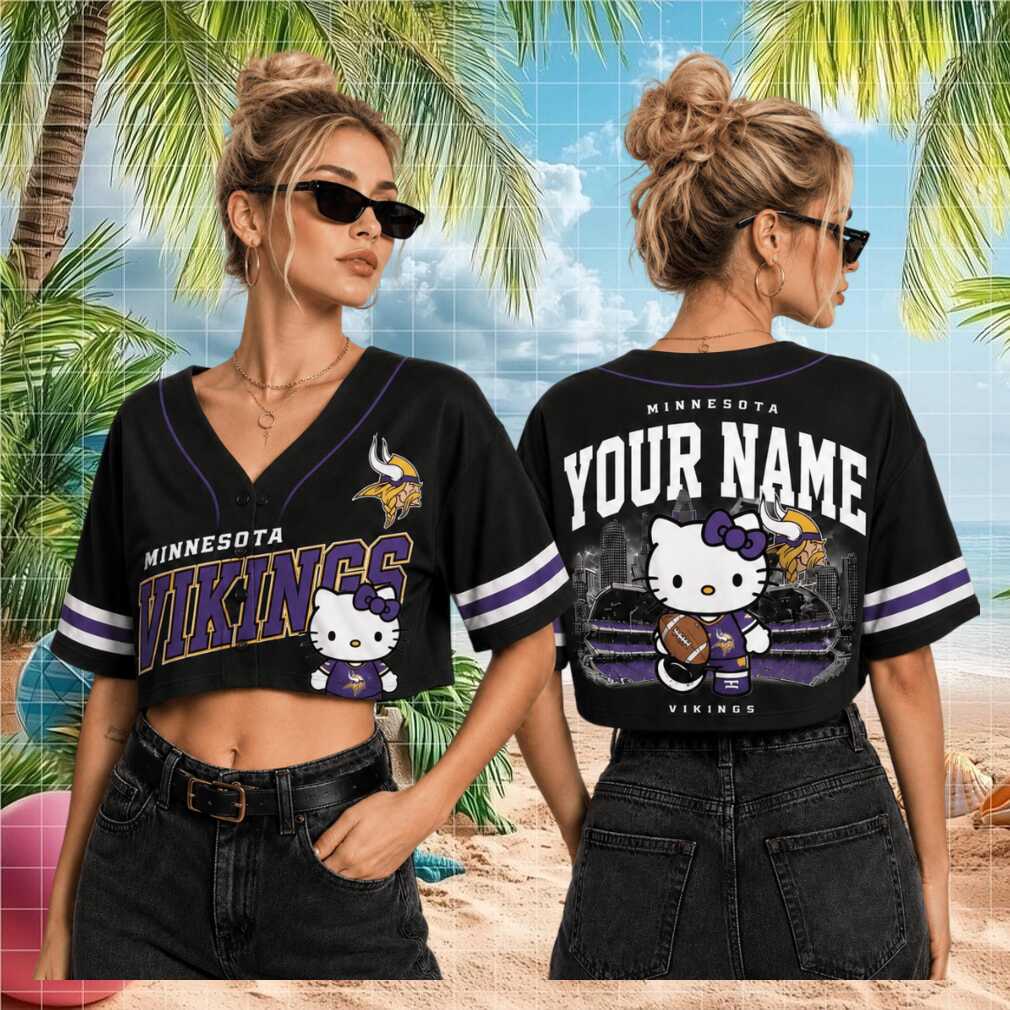 Minnesota Vikings Hello Kitty Football Custom Name Baseball Shirt - Limotees LLC