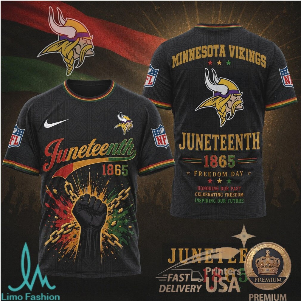 Minnesota Vikings Juneteenth 1865 Freedom Day Black Fist T Shirt - Limotees LLC