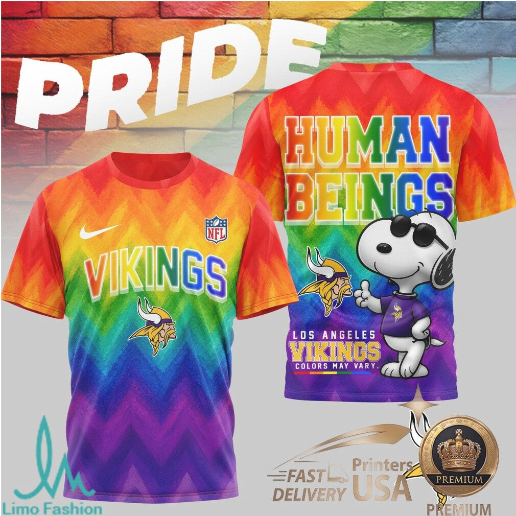 Minnesota Vikings Snoopy Pride Human Beings Rainbow T Shirt - Limotees LLC