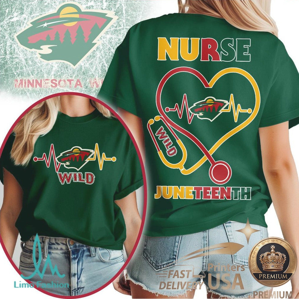 Minnesota Wild Nurse Heartbeat Juneteenth Hockey T Shirt - Limotees LLC