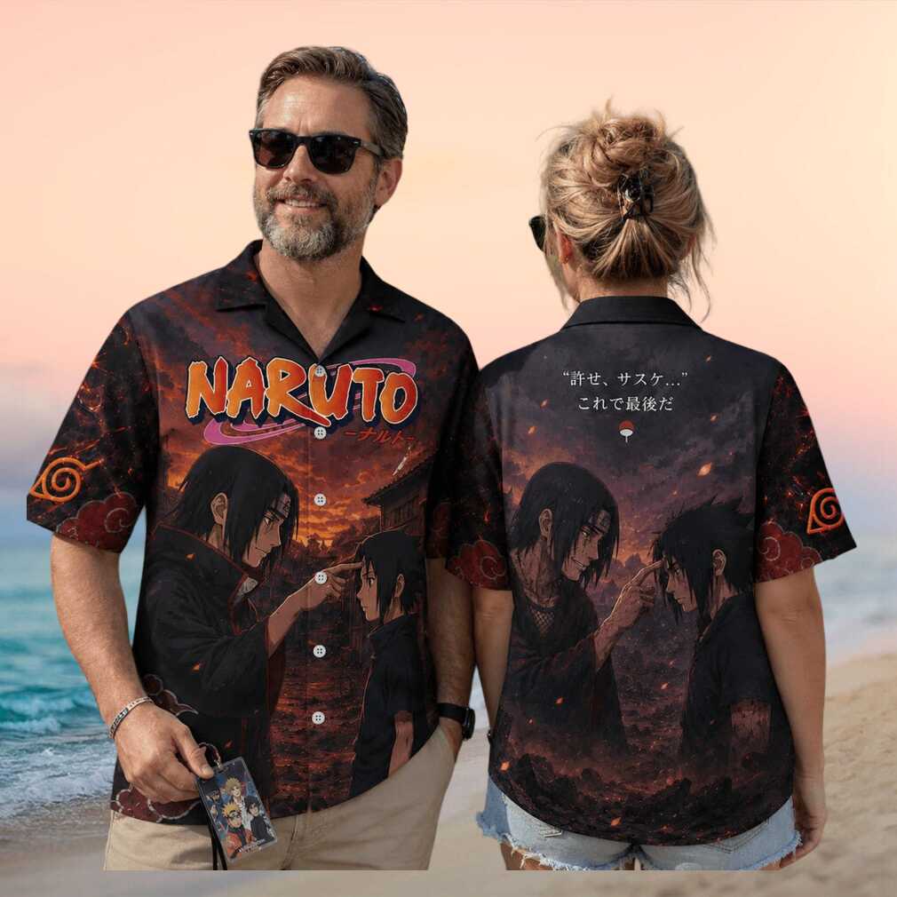 Naruto Anime Itachi Uchiha Sasuke Farewell Moment Fans Emotional Retro Style Unisex Shirt