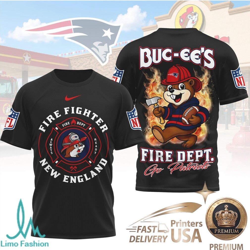 New England Patriots Buc ees Mascot Firefighter Department Graphic T Shirt - Limotees LLC