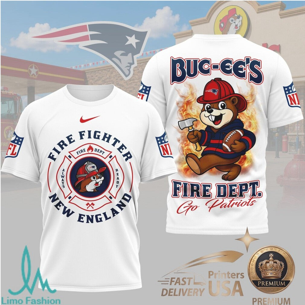 New England Patriots Buc ees Mascot Firefighter Department Graphic T Shirt - Limotees LLC