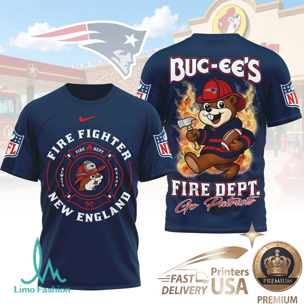 New England Patriots Buc ees Mascot Firefighter Department Graphic T Shirt - Limotees LLC