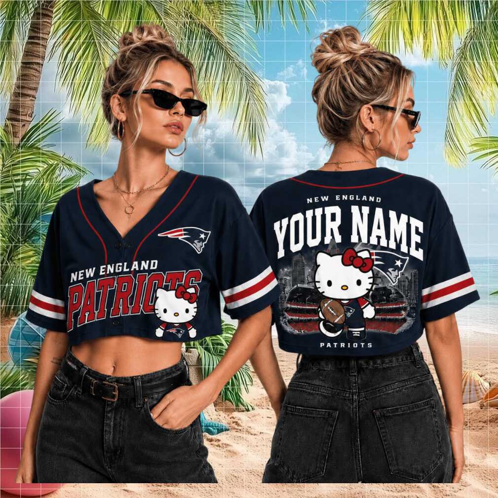 New England Patriots Hello Kitty Football Stadium Crop Baseball Shirt - Limotees LLC