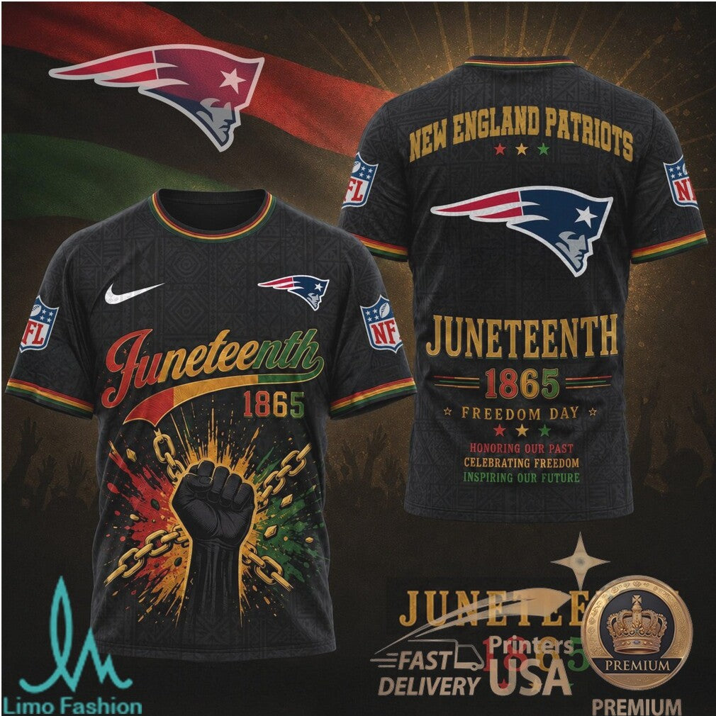 New England Patriots Juneteenth 1865 Freedom Day Graphic T Shirt - Limotees LLC