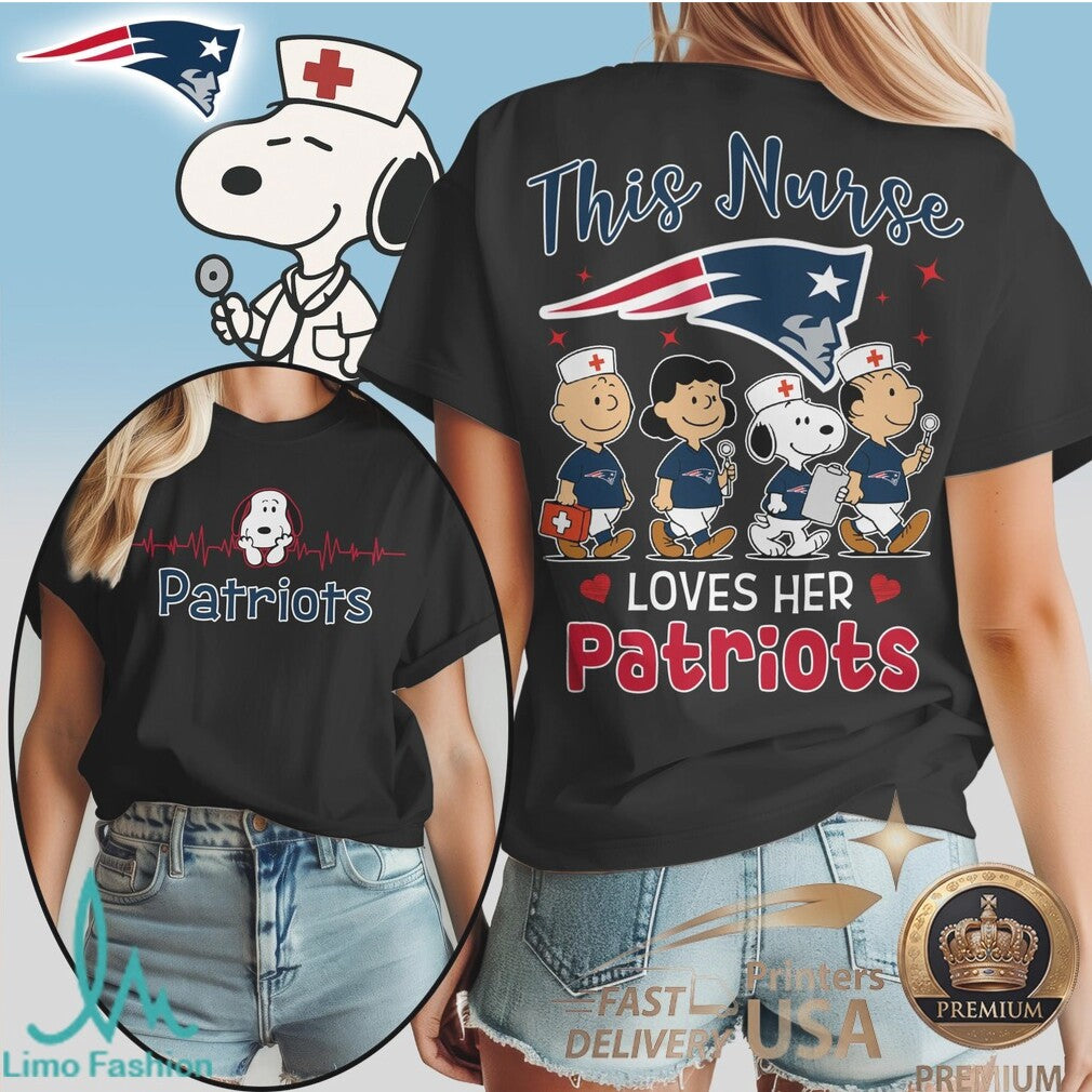 New England Patriots Nurse Peanuts Character Heartbeat T Shirt - Limotees LLC