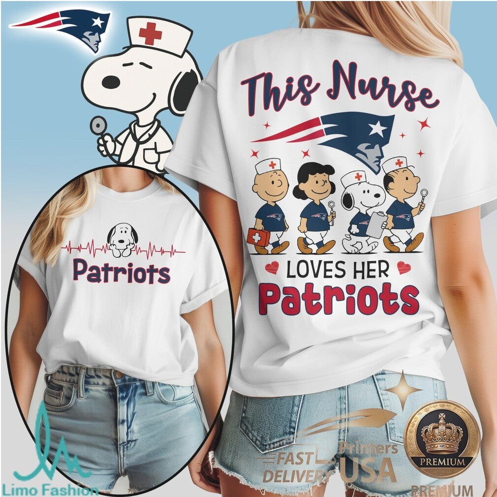 New England Patriots Nurse Peanuts Character Heartbeat T Shirt - Limotees LLC