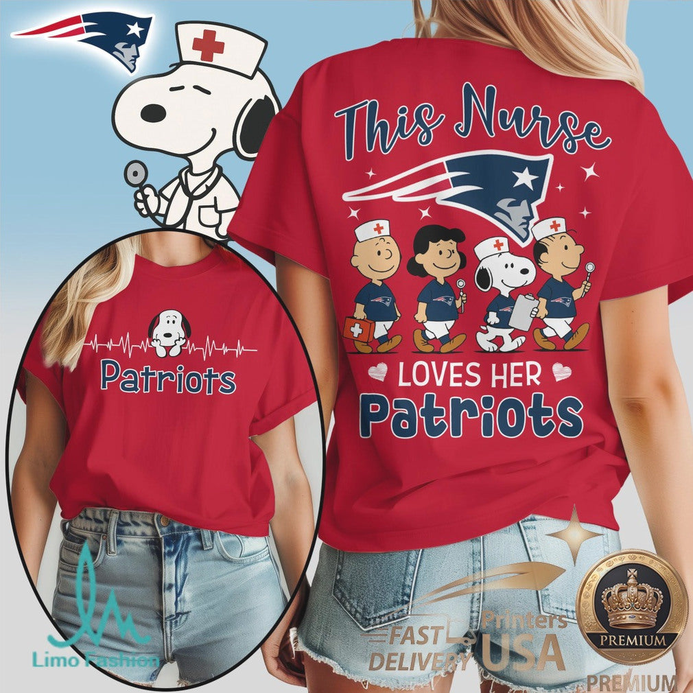 New England Patriots Nurse Peanuts Character Heartbeat T Shirt - Limotees LLC