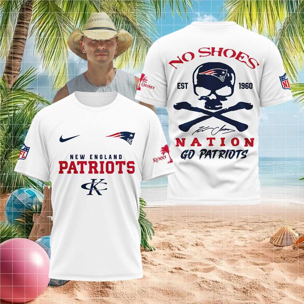 New England Patriots Skull No Shoes Nation Kenny Chesney Football Shirt - Limotees LLC