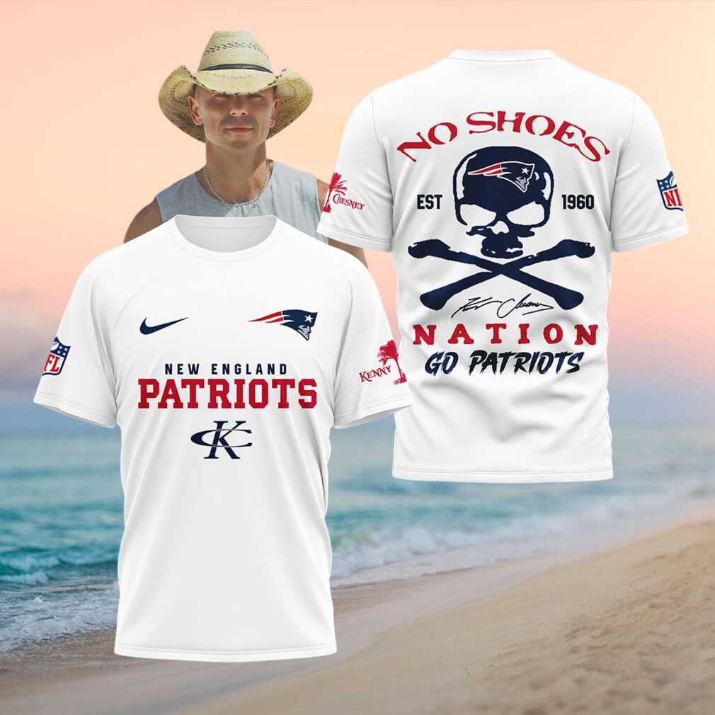New England Patriots Skull No Shoes Nation Kenny Chesney Football Shirt - Limotees LLC