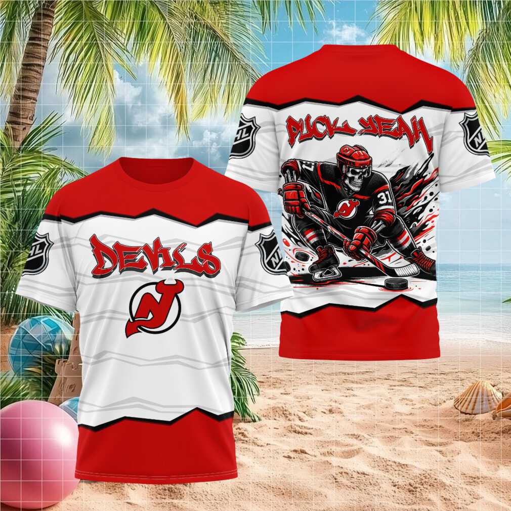 New Jersey Devils Hockey Skeleton Skull Graffiti Shirt