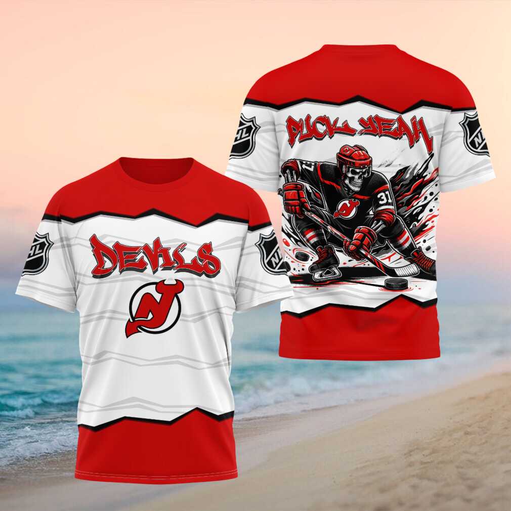 New Jersey Devils Hockey Skeleton Skull Graffiti Shirt
